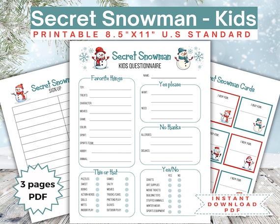 Formulario de intercambio de regalos secretos de muñeco de nieve