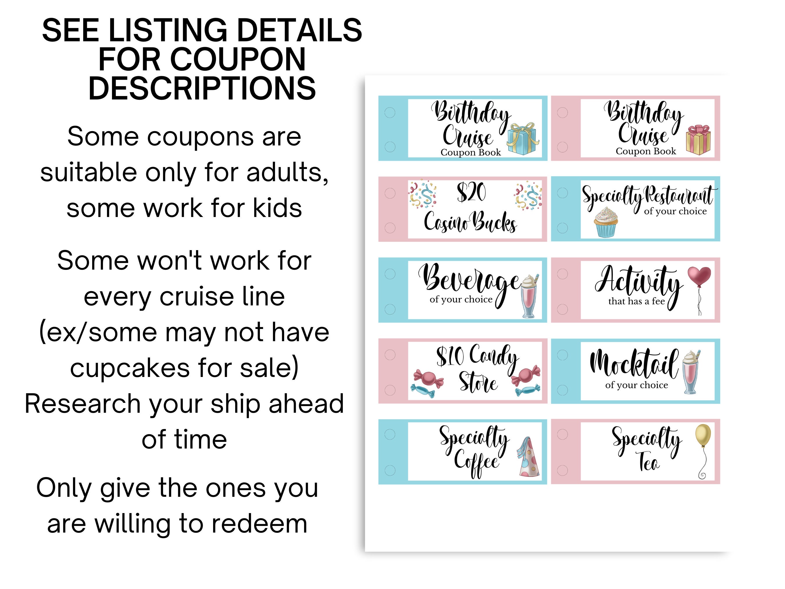 Birthday Cruise Coupon Book, Printable Cruise Coupons, Cruise Gift ...