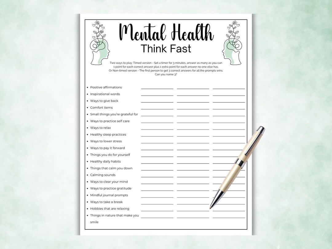 Mental Health Think Fast Game, Mindfulness Game for Adults and Teens