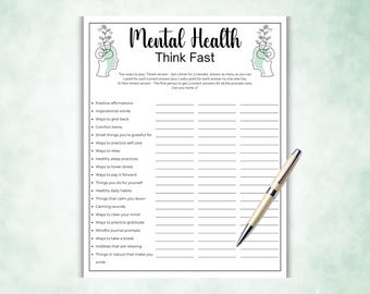 Juego de pensamiento rápido para la salud mental, juego de atención plena para adultos y adolescentes, rompehielos para grupos de terapia, actividad para desarrollar habilidades de afrontamiento, juego grupal de bienestar.