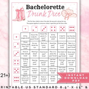 Printable bachelorette drinking game, cowgirl bachelorette games, coquette bachelorette, bachelorette drunk dice, drunk dice game, hen party