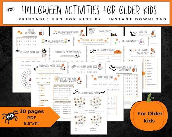 Halloween game night, Halloween tween games, Halloween activity pages, Halloween scavenger hunt, Halloween worksheets, Halloween word search