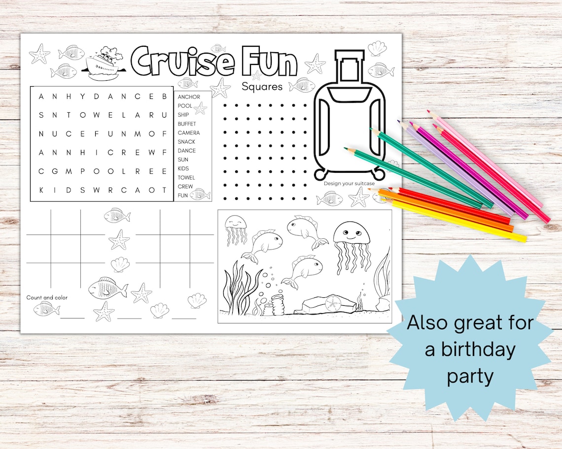 Printable Kids Cruise Activity Placemat, Kids Travel Activity, Cruise ...