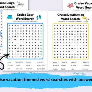 4 Cruise vacation word searches for kids, these are part of the kids cruise activity kit that you print from home.