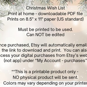 Printable Christmas wishlist, Christmas wish list for adults, Favorites list, Christmas gift list, Santa list, Holiday wish list, kids wish image 5