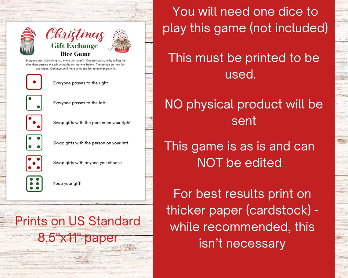Christmas Gift Exchange Dice Game, Gift Swap Game, Christmas Dice