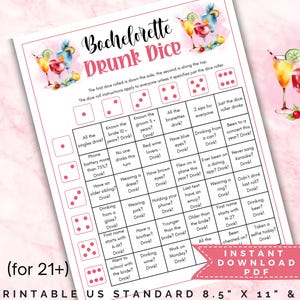 Printable bachelorette drunk dice game, bachelorette drinking game, printable dice drinking game, hen party game, bachelorette party game