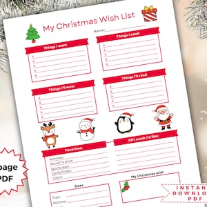 Kinder Weihnachtsliste, Kinderwunschliste, Weihnachtswunschliste, Wunschliste für Kinder, Nikolaus Weihnachtsliste, druckbare Weihnachtsliste