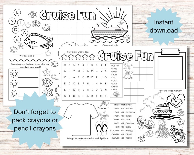 Printable Kids Cruise Activity Placemat, Kids Travel Activity, Cruise ...