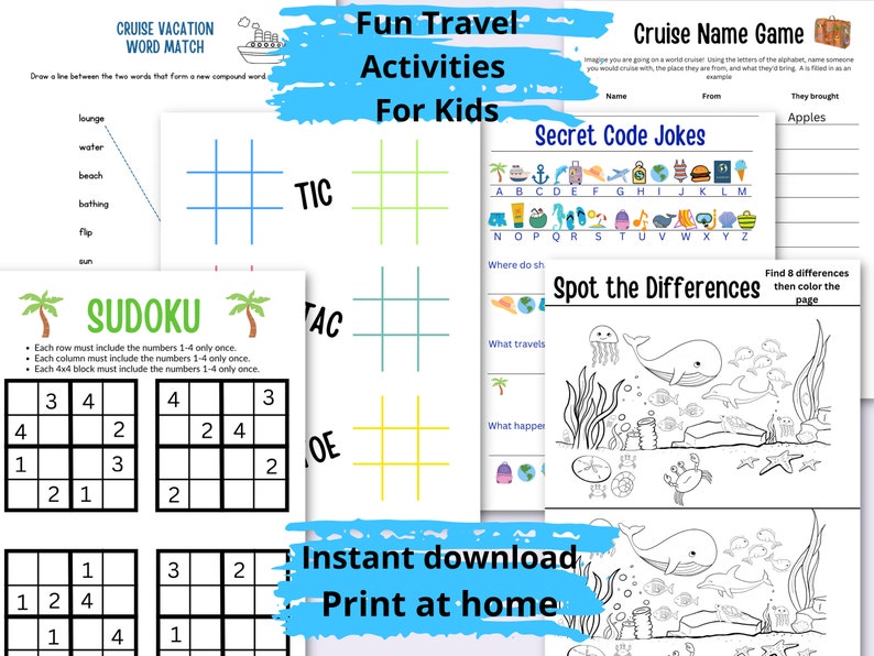 Printable cruise activity for kids, instant download, kids puzzle bundle, cruise activity game, travel activities, cruise games, cruise image 4