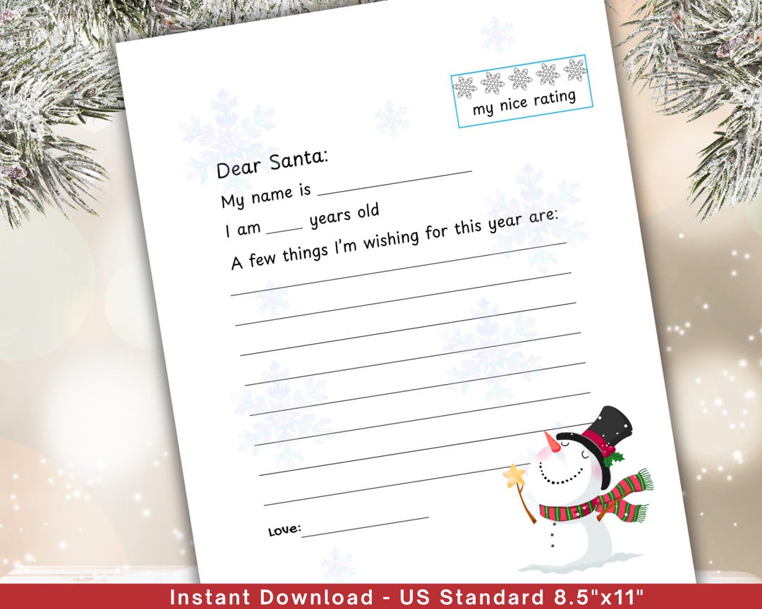 Printable Letter to Santa, Christmas Wish List, Dear Santa Letter ...