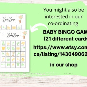 Baby bingo, babyshower games, baby shower bingo, baby bingo printable, baby gift bingo, sip and see games, sip and see, babyshower bingo image 8
