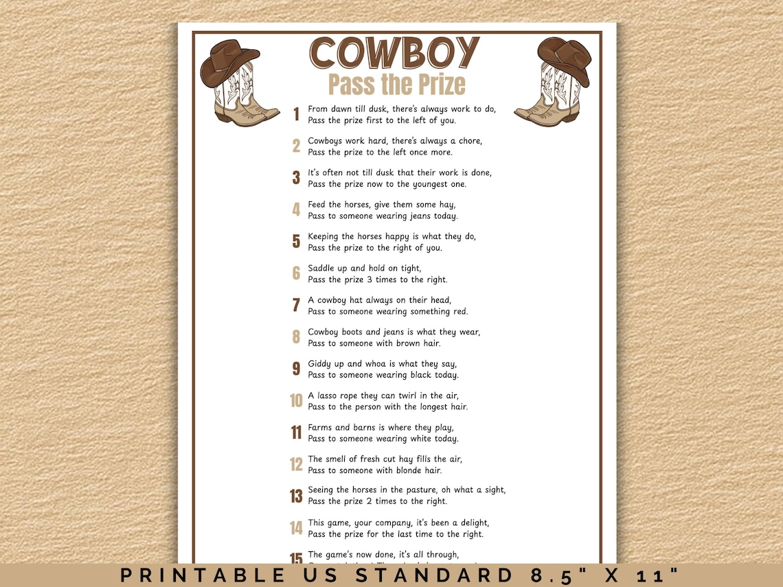 Pass the Prize Cowboy, Cowboy Birthday Party Games, Western Party Game ...