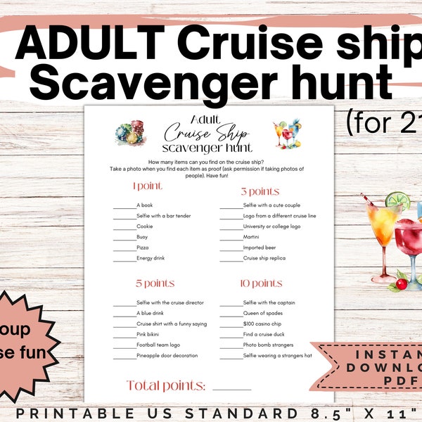 Cruise scavenger hunt adults, cruise ship scavenger hunt, bachelorette cruise, bar scavenger hunt, cruise bar crawl, group birthday cruise