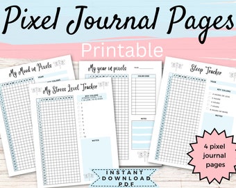 Mood tracker, year in pixels, sleep tracker, stress level tracker, emotion tracker, pixel journal pages, daily mood tracker, self care track