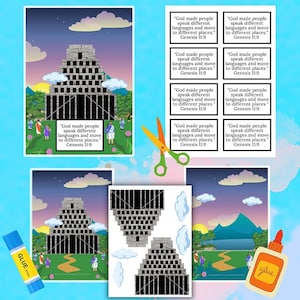 Printout kids Craft The Tower of Babble Bible story Activity - Sunday School, Children&#39;s Church, Home School
