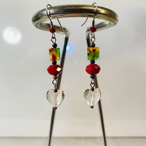 Crystal heart earrings (millefiori glass)