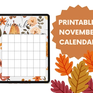 November Monthly Blank Calendar (Sunday Start) PDF Printable