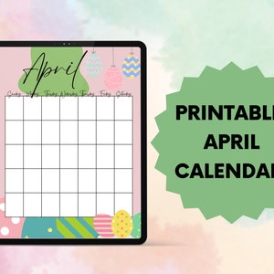April Monthly Blank Calendar (Sunday Start) PDF Printable