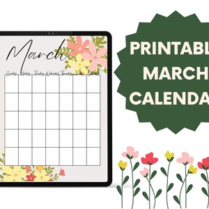 March Monthly Blank Calendar (Sunday Start) PDF Printable