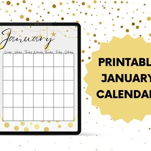 January Monthly Blank Calendar (Sunday Start) PDF Printable