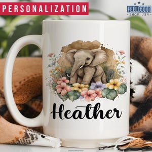 Baby Elephant Mug Personalized Elephant Gift, Custom Elephant Cup With Name, Cute Elephant Name Mug, Elephant Coffee Mug,Elephant Coffee Cup