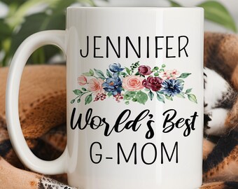 G-Mom Mug Personalized Gift For Grandma, Floral World's Best G-Mom Cup With Name, Custom Coffee Mug, Women's Mother's Day Gift For Grandma
