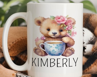 Teddy Bear Latte Mug, Personalized Teddy Bear Latte Gift, Custom Teddy Bear Name Mug, Teddy Bear Coffee Mug, Teddy Bear Cup, Teddy Bear Gift