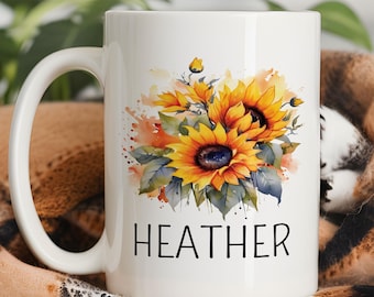 Sunflower Mug, Personalized Sunflower Gift, Custom Sunflower Name Mug, Sunflower Coffee Mug, Sunflower Coffee Cup, Sunflower Mug Gift