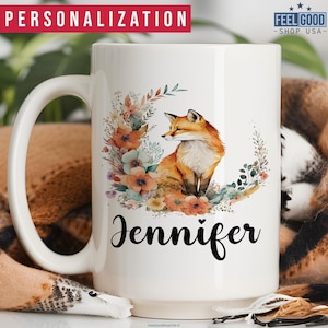 Cute Fox Mug Personalized Fox Gift, Custom Fox Cup With Name, Fox Name Mug, Fox Coffee Mug, Fox Coffee Cup, Fox Gift For Women For Fox Lover