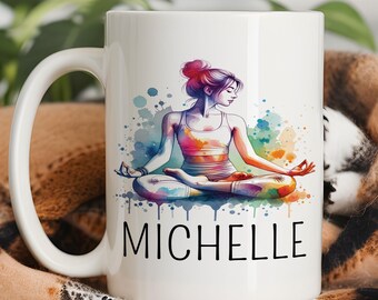 Watercolor Yoga Mug, Personalized Yoga Gift, Custom Yoga Name Mug, Yoga Coffee Mug, Yoga Coffee Cup, Yoga Mug Gift For Yoga Lovers