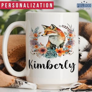 Cute Fox Mug Personalized Fox Gift, Custom Fox Cup With Name, Fox Name Mug, Fox Coffee Mug, Fox Coffee Cup, Fox Gift For Women For Fox Lover