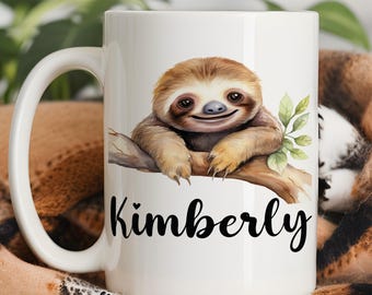 Sloth Mug Personalized Sloth Gift, Custom Sloth Cup With Name, Sloth Name Mug, Sloth Coffee Mug, Sloth Coffee Cup, Sloth Gift For Women
