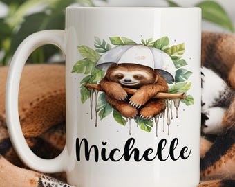 Sloth Mug Personalized Sloth Gift, Custom Sloth Cup With Name, Sloth Name Mug, Sloth Coffee Mug, Sloth Coffee Cup, Sloth Gift For Women