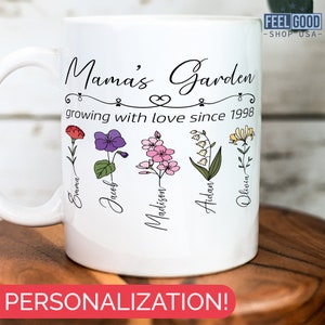 Custom Mothers Day Mug, Mama&#39;s Garden Mug, Personalized Birthflower Mug, Birth Month Flower Mug, Custom Mom Mug, Custom Flower Mug