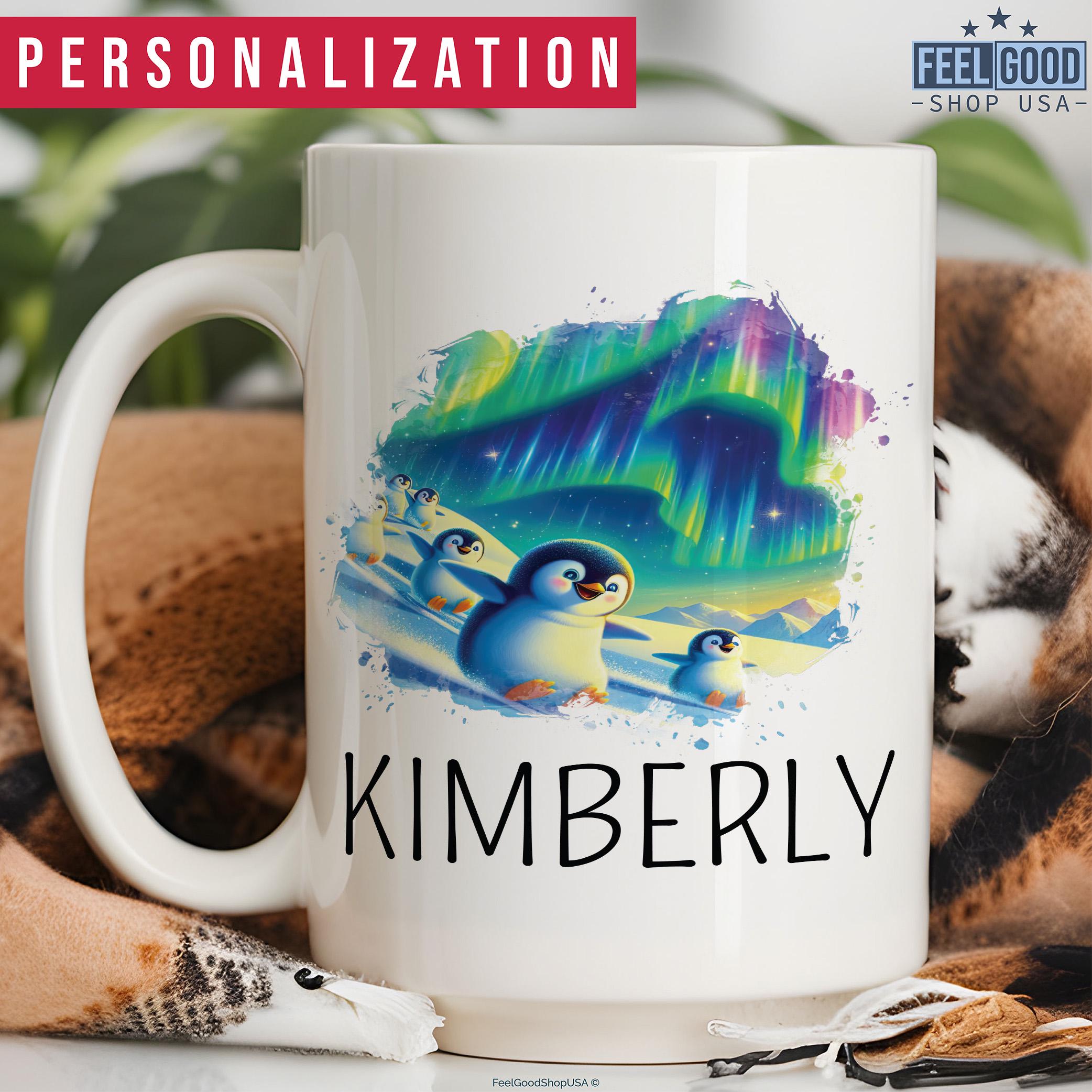 Northern Lights Penguin Mug, Personalized Northern Lights Gift, Custom Penguin Name Mug, Penguin Coffee Mug Cup, Gift For Penguin Lovers