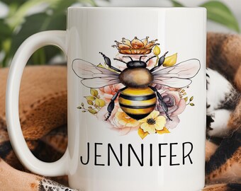 Queen Bee Mug, Personalized Bee Gift, Custom Bee Name Mug, Queen Bee Coffee Mug, Queen Bee Coffee Cup, Queen Bee Mug Gift For Bee Lovers