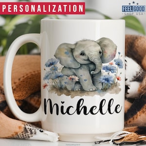 Baby Elephant Mug Personalized Elephant Gift, Custom Elephant Cup With Name, Cute Elephant Name Mug, Elephant Coffee Mug,Elephant Coffee Cup