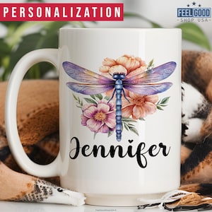 Dragonfly Mug Personalized Dragonfly Gift, Custom Dragonfly Cup With Name, Dragonfly Name Mug, Dragonfly Coffee Mug, Dragonfly Coffee Cup