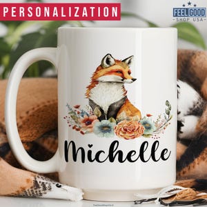 Cute Fox Mug Personalized Fox Gift, Custom Fox Cup With Name, Fox Name Mug, Fox Coffee Mug, Fox Coffee Cup, Fox Gift For Women For Fox Lover