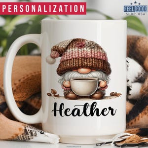 Gnome Mug Personalized Gnome Gift, Custom Gnome Cup With Name, Cute Gnome Name Mug, Gnome Coffee Mug, Gnome Coffee Cup, Gnome Gift For Women