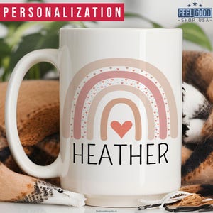 Boho Rainbow Mug, Personalized Rainbow Gift, Custom Rainbow Name Mug, Cute Rainbow Coffee Mug, Boho Rainbow Cup Gift For Rainbow Lovers