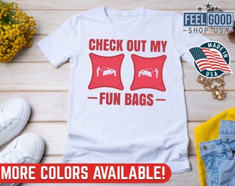 Funny Cornhole Shirt For Women, Check Out My Funbags, Bean Bag Toss Shirt, Sack Toss Lawn Games Shirt, Bags Game, Adult Humor, Cornhole Bags