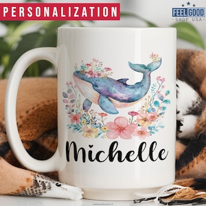 Whale Mug Personalized Whale Gift, Custom Whale Cup With Name, Cute Whale Name Mug, Whale Coffee Mug, Whale Coffee Cup, Whale Gift For Women
