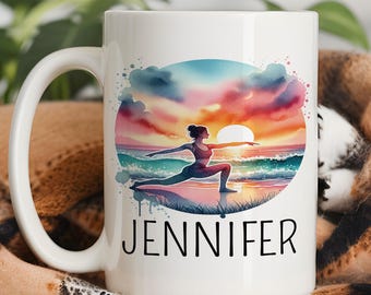 Watercolor Yoga Mug, Personalized Yoga Gift, Custom Yoga Name Mug, Yoga Coffee Mug, Yoga Coffee Cup, Yoga Mug Gift For Yoga Lovers