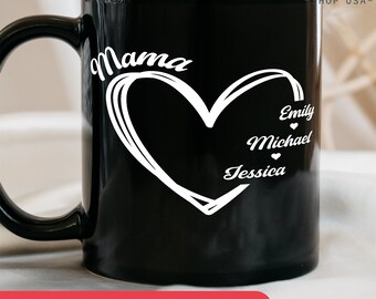 Mama Heart Mug, Custom Mama Mug, Custom Mom Mug With Names, Personalized Mothers Day Mug, Custom Mothers Day Gift For Her, Mama Mug Names