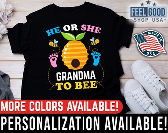 Camicia rivelatrice di genere per la nonna, camicia carina con ape per lui o lei, idea personalizzata per l'annuncio della gravidanza, idee per la festa rivelatrice del bambino, outfit coordinato