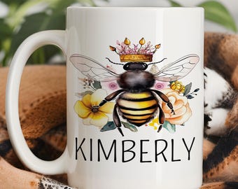 Queen Bee Mug, Personalized Bee Gift, Custom Bee Name Mug, Queen Bee Coffee Mug, Queen Bee Coffee Cup, Queen Bee Mug Gift For Bee Lovers