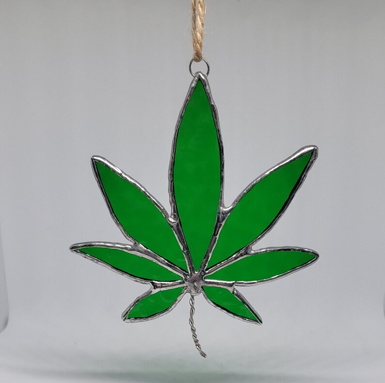 Stained Glass Cannabis Weed Leaf Suncatcher Etsy