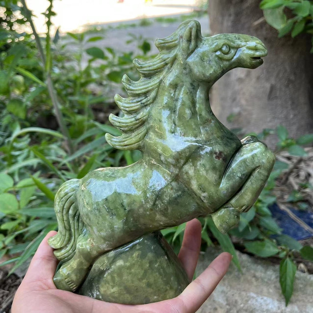 Natural Green Jade Carved Large Jade Horse Statue Crystal Etsy